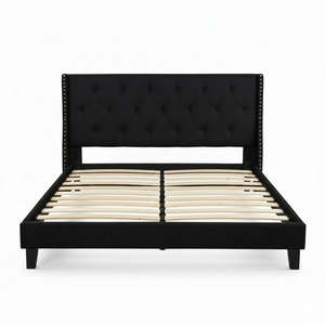 Bed Frames And Bases: Cullwick Bed Frame Black Velvet Queen