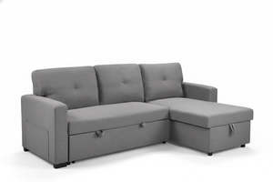 Top Selling: Hogan Button Sofa Bed Woven Fabric Light Grey