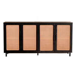 Sideboards And Buffet: Oslo 4-Door Sideboard Cabinet Black with Oak Doors