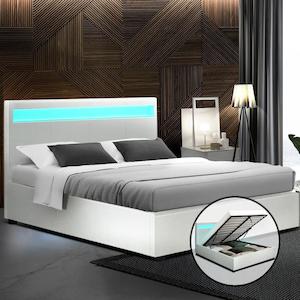 Torby Bed Frame with storage and LED Light White Queen