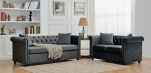 Top Selling: Gaara Velvet 2+3 Seater Sofa Set Dark Grey
