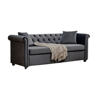 3 Seater Couches: Gaara Velvet 3 Seater Sofa Dark Grey