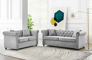 Gaara Velvet 2+3 Seater Sofa Set Light Grey