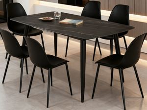 Top Selling: Wakefield Black Sintered Stone Top Dining Table with Metal Legs + Alpine Dining Chair [Black with Black Legs]*4 Set