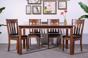Kaido Dining Table + 4 Chairs Set Walnut
