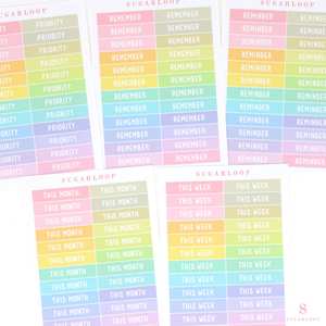 Header Titles Strips: Header Title Bujo Planner Stickers: 1.5 in (38  mm) x 0.25 in (6 mm)