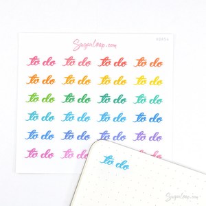 To Do Hand Lettered Header Script Bujo Planner Stickers: Looped Style in Rainbow