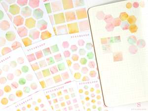 Hexagon Dot Square Bujo Planner Stickers: Various Sizes