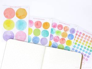 Shape Labels: Watercolor Dot Round Circle Bujo Planner Stickers: Four Sizes