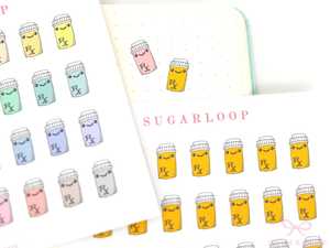 Icons Doodles: Cute Kawaii Pill Bottle Medicine Bujo Planner Stickers: Prescription Pharmacy Reminder Doctor Meds Tablets Refill Health