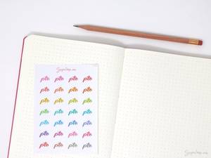 Icons Doodles: Hand lettered Script Icon Planner Stickers - Rainbow, PTO, Paid Time Off, Office, Work & Holiday Bujo Stickers