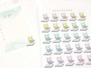 Icons Doodles: Reading Book Club Cute Vintage Style Owl Stickers for Journals & Planners: Rainbow