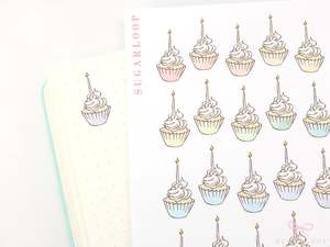 Cute Birthday Cupcake with Candle Reminder Stickers for Planners