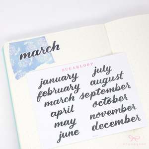 Days Dates Months: Months of The Year Planner & Journal Stickers: 1.5in (38mm) 2in (50 mm)