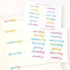 Days of The Week Watercolor Script Bujo Planner Stickers: 1in (25 mm) 1.5in (38 mm) Wide
