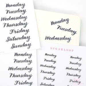 Days of The Week Ink Wash Script Journal and Planner Stickers: 1in (25 mm) 1.5in&hellip;