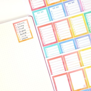 Full Box Checklist Bujo Planner Stickers: Watercolor Rainbow