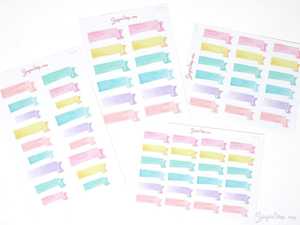 Flags Banners: Watercolor Header Banner Flag Stickers for Journals & Planners: Pastel