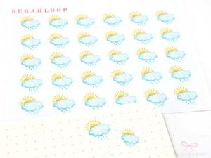 Daily Trackers: Scattered Showers Watercolor Weather Bujo Planner Stickers