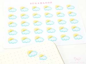 Partly Cloudy Watercolor Weather Bujo Planner Stickers