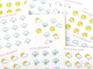 Watercolor Hand Drawn Doodle Weather Planner and Journal Stickers Icons