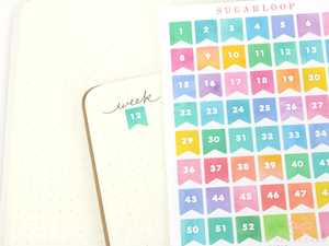 Watercolor 1-52 Weeks Planner & Bujo Flags