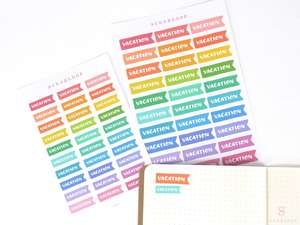 Essentials: Vacation Vacay Brush Script Hand Lettered Banner Flag Bujo Planner Stickers: Rainbow