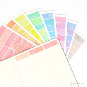 Watercolor Wash Quarter Box Flag Label Bujo Planner Stickers: 0.5in (12 mm) Tall