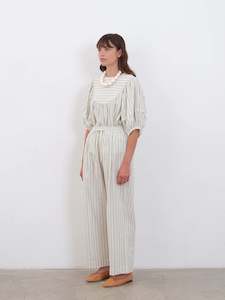 Japanese Mugwasher Stripe Luna Trouser in Mint & Ecru