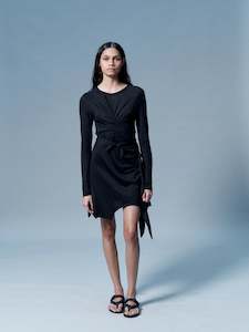 Dresses: L/S Tie-Up Dress in Black