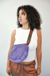 Suede Crossbody Slouch Bag in Purple