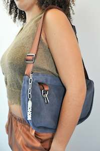 Suede Crossbody Slouch Bag in Navy