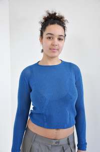 Tops: Slow Mesh Knit Longsleeve in Bright Blue