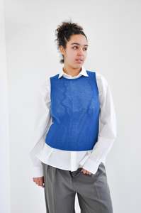 Slow Mesh Knit Fitted Vest in Bright Blue