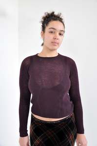 Tops: Slow Mesh Knit Longsleeve in Auburgine