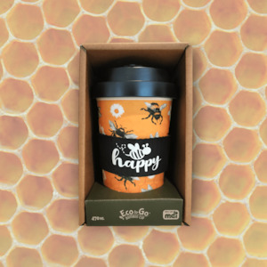 Eco To Go Bamboo Cups: Bee happy, Eco-to-go cup.