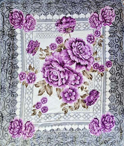 Double Blankets: Gray and Purple Florals - ‘Shadilon’ Mink Blanket (Double)