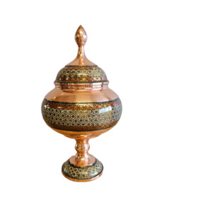 Copper Decor: Tawny Mosaic - Copper Teardrop Standing Bowl with lid
