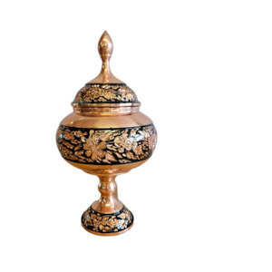 Copper Decor: Black Etch - Copper Teardrop Standing Bowl with lid