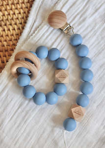 Essential Teether & Dummy Clip Bundle - Rip Tide Blue
