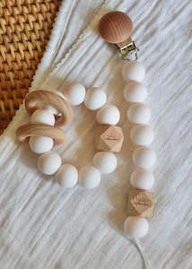 Essential Teether & Dummy Clip Bundle - Soft Pink