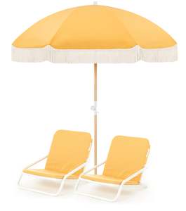 Beach Sets Matching Beach Umbrella With Beach Chairs: Golden Beach Umbrella & Beach Chair Set