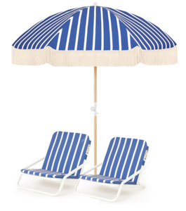 Seaside Beach Umbrella & Beach Chair Set
