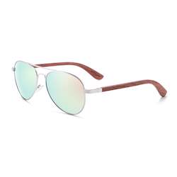 Unisex Polarized  50 / 50 Wood Aviator Sunglasses