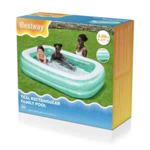 Inflatable Pools: Bestway 2.00m x 1.46m x 48cm Teal Rectangular Family Pool