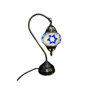 Lamps: Turkish Lamp Swan Neck - Blue & White Mosaic