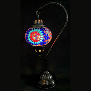 Lamps: Turkish Mosaic Swan Neck Lamp - Multicolour Flower Burst