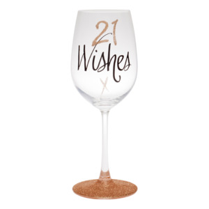 21st Wishes Rose Gold Wine Glass