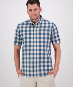 Products: Swanndri Rings Beach Shirt-Lt Taupe/Tidal Teal - Sunset Surf & Turf