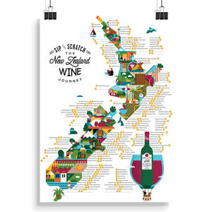 Sunshinz Giftware: O'Brien Collection- NZ Sip and Scratch Map-A2-Wine